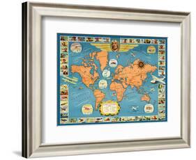 Famous Flights and Air Routes of the World - Charles Lindbergh-Pacifica Island Art-Framed Art Print