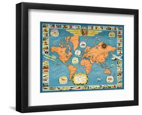 Famous Flights and Air Routes of the World - Charles Lindbergh-Pacifica Island Art-Framed Art Print