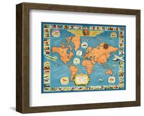 Famous Flights and Air Routes of the World - Charles Lindbergh-Pacifica Island Art-Framed Art Print