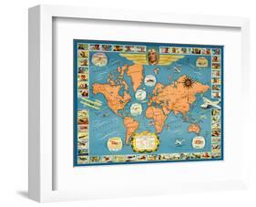 Famous Flights and Air Routes of the World - Charles Lindbergh-Pacifica Island Art-Framed Art Print