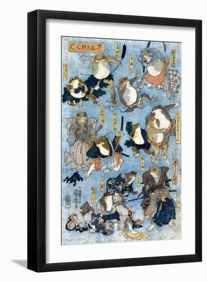 Famous Heroes of the Kabuki Stage Played by Frogs, Japanese Wood-Cut Print-Lantern Press-Framed Art Print