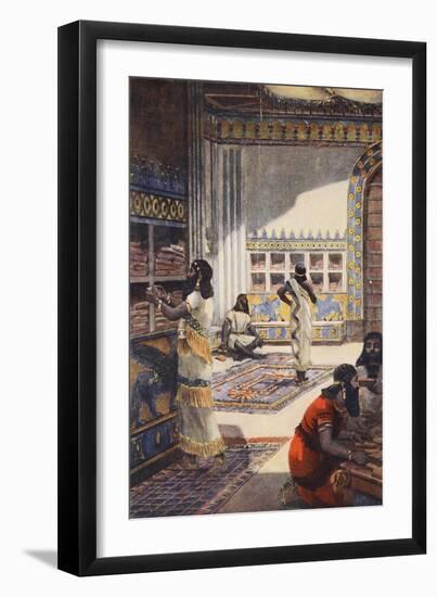Famous Library of Kinf Ashur-Bani-Pal, at Nineveh, Illustration 'Hutchinson's History of Nations'-Fernand Le Quesne-Framed Giclee Print