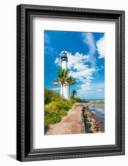 Famous Lighthouse at Cape Florida in the South End of Key Biscayne , Miami-Kamira-Framed Photographic Print