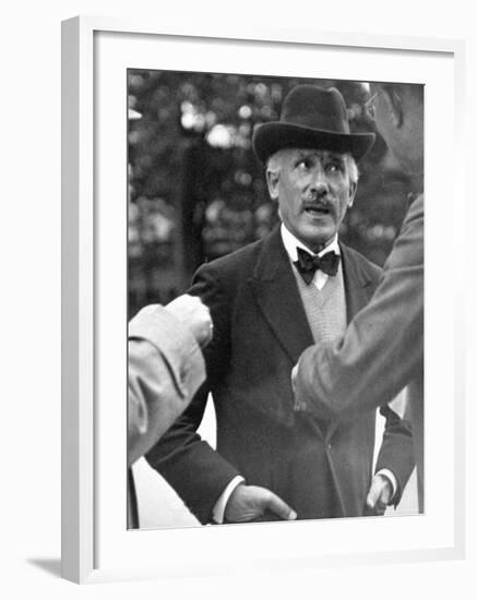 Famous Maestro Arturo Toscanini Stopping in Street and Talking to 2 Men-Alfred Eisenstaedt-Framed Premium Photographic Print