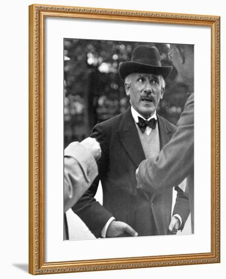 Famous Maestro Arturo Toscanini Stopping in Street and Talking to 2 Men-Alfred Eisenstaedt-Framed Premium Photographic Print