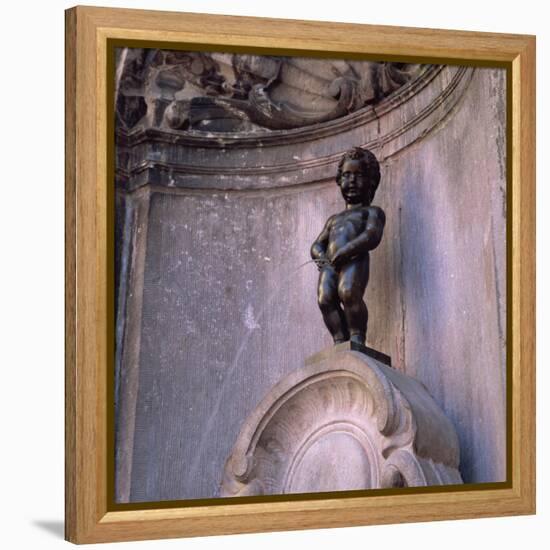 Famous Manneken Pis Statue in Brussels, Belgium, Europe-Roy Rainford-Framed Premier Image Canvas