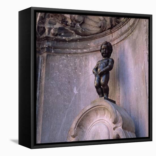Famous Manneken Pis Statue in Brussels, Belgium, Europe-Roy Rainford-Framed Premier Image Canvas