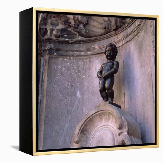 Famous Manneken Pis Statue in Brussels, Belgium, Europe-Roy Rainford-Framed Premier Image Canvas