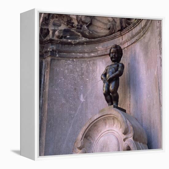 Famous Manneken Pis Statue in Brussels, Belgium, Europe-Roy Rainford-Framed Premier Image Canvas