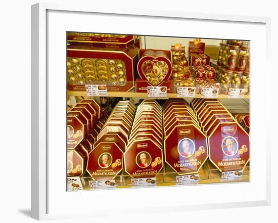 Famous Mozart Chocolates, Salzburg, Austria-Richard Nebesky-Framed Photographic Print