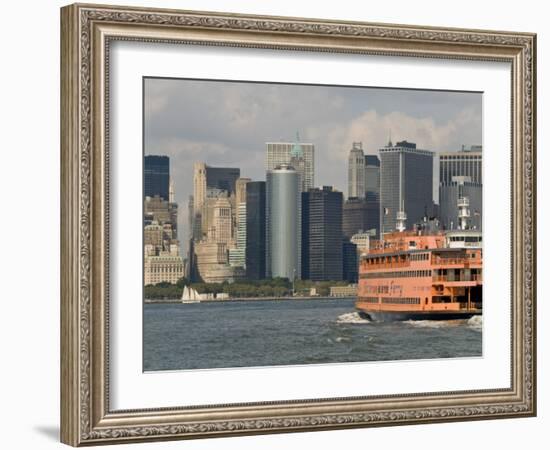 Famous Orange Staten Island Ferry Approaches Lower Manhattan, New York-John Woodworth-Framed Photographic Print