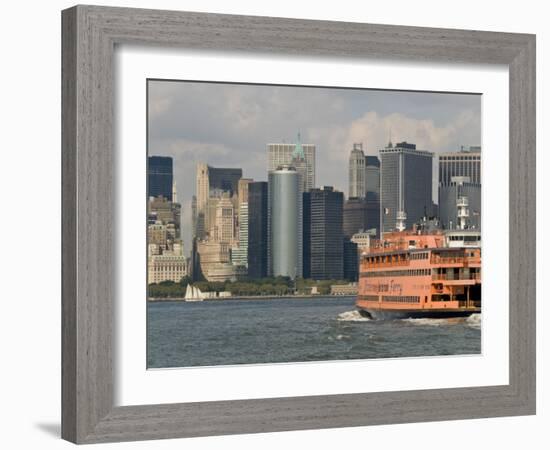 Famous Orange Staten Island Ferry Approaches Lower Manhattan, New York-John Woodworth-Framed Photographic Print