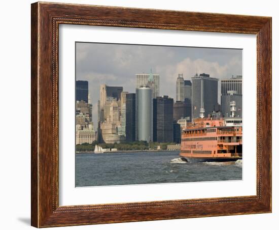 Famous Orange Staten Island Ferry Approaches Lower Manhattan, New York-John Woodworth-Framed Photographic Print