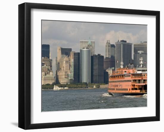 Famous Orange Staten Island Ferry Approaches Lower Manhattan, New York-John Woodworth-Framed Photographic Print