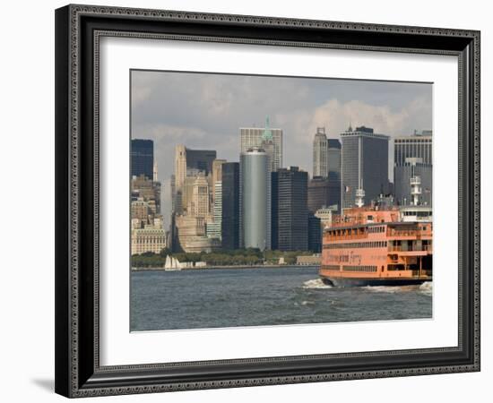 Famous Orange Staten Island Ferry Approaches Lower Manhattan, New York-John Woodworth-Framed Photographic Print