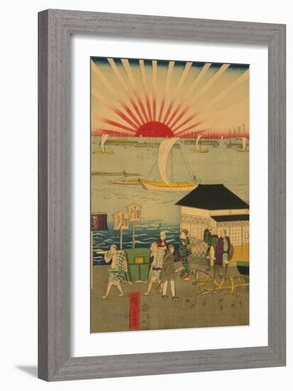Famous Places in Tokyo: Real View of Takanawa No.2 Featuring the Rising Sun-Ando Hiroshige-Framed Art Print