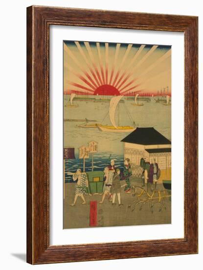 Famous Places in Tokyo: Real View of Takanawa No.2 Featuring the Rising Sun-Ando Hiroshige-Framed Art Print