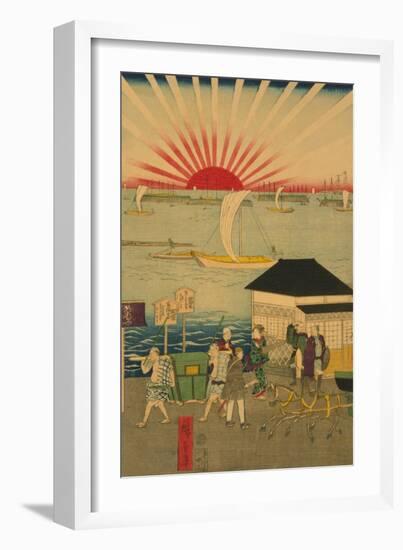 Famous Places in Tokyo: Real View of Takanawa No.2 Featuring the Rising Sun-Ando Hiroshige-Framed Art Print