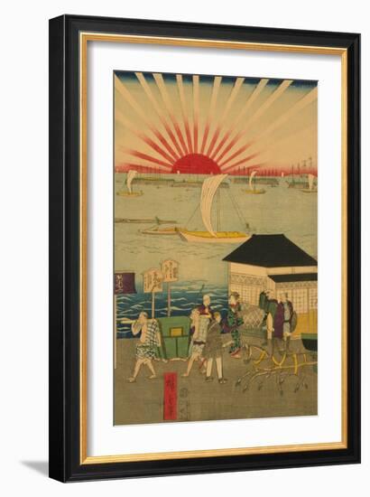 Famous Places in Tokyo: Real View of Takanawa No.2 Featuring the Rising Sun-Ando Hiroshige-Framed Art Print