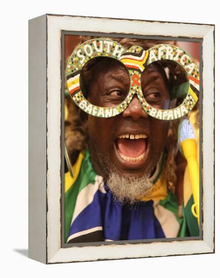 Fan Celebrates in Durban, South Africa During 100-Day Count Down Celebrations to the Fifa World Cup-null-Framed Premier Image Canvas