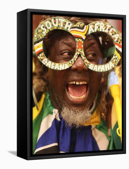 Fan Celebrates in Durban, South Africa During 100-Day Count Down Celebrations to the Fifa World Cup-null-Framed Premier Image Canvas