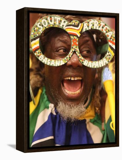 Fan Celebrates in Durban, South Africa During 100-Day Count Down Celebrations to the Fifa World Cup-null-Framed Premier Image Canvas