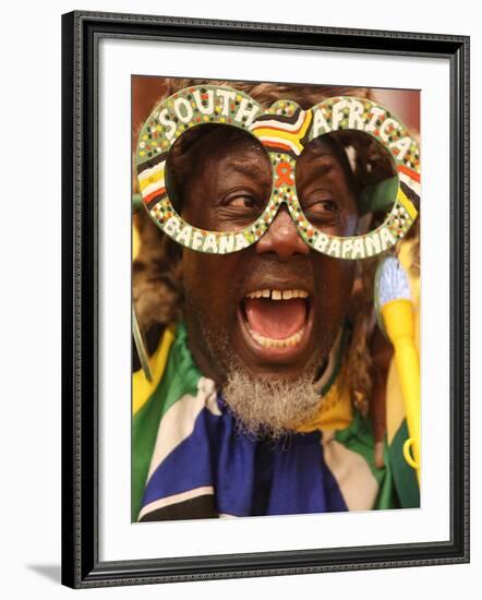 Fan Celebrates in Durban, South Africa During 100-Day Count Down Celebrations to the Fifa World Cup-null-Framed Photographic Print