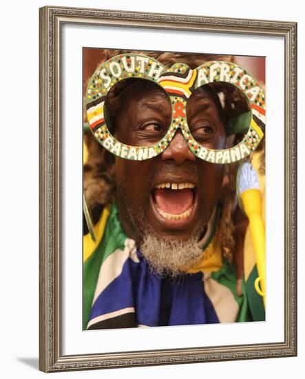 Fan Celebrates in Durban, South Africa During 100-Day Count Down Celebrations to the Fifa World Cup-null-Framed Photographic Print