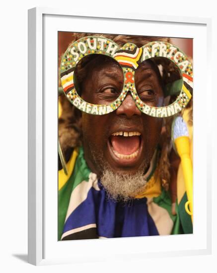 Fan Celebrates in Durban, South Africa During 100-Day Count Down Celebrations to the Fifa World Cup-null-Framed Photographic Print