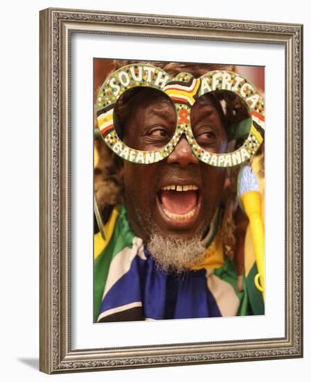 Fan Celebrates in Durban, South Africa During 100-Day Count Down Celebrations to the Fifa World Cup-null-Framed Photographic Print