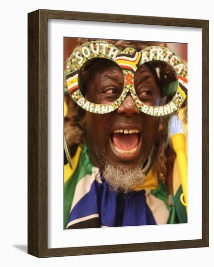 Fan Celebrates in Durban, South Africa During 100-Day Count Down Celebrations to the Fifa World Cup-null-Framed Photographic Print