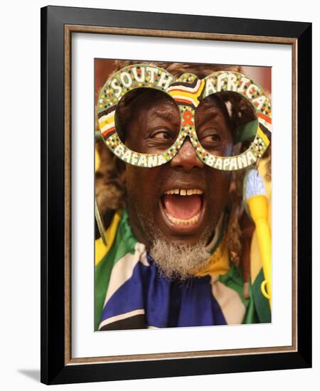 Fan Celebrates in Durban, South Africa During 100-Day Count Down Celebrations to the Fifa World Cup-null-Framed Photographic Print