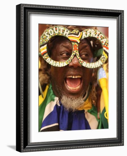 Fan Celebrates in Durban, South Africa During 100-Day Count Down Celebrations to the Fifa World Cup-null-Framed Photographic Print