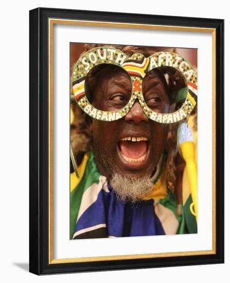 Fan Celebrates in Durban, South Africa During 100-Day Count Down Celebrations to the Fifa World Cup-null-Framed Photographic Print