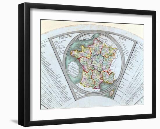 Fan Depicting the Map of France as Divided into 9 Regions, 10 Metropolis and 83 Departments, 1790-null-Framed Giclee Print