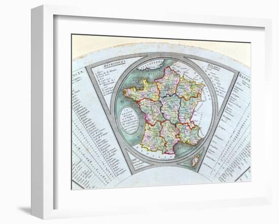 Fan Depicting the Map of France as Divided into 9 Regions, 10 Metropolis and 83 Departments, 1790-null-Framed Giclee Print