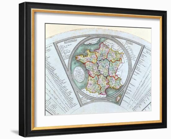 Fan Depicting the Map of France as Divided into 9 Regions, 10 Metropolis and 83 Departments, 1790-null-Framed Giclee Print