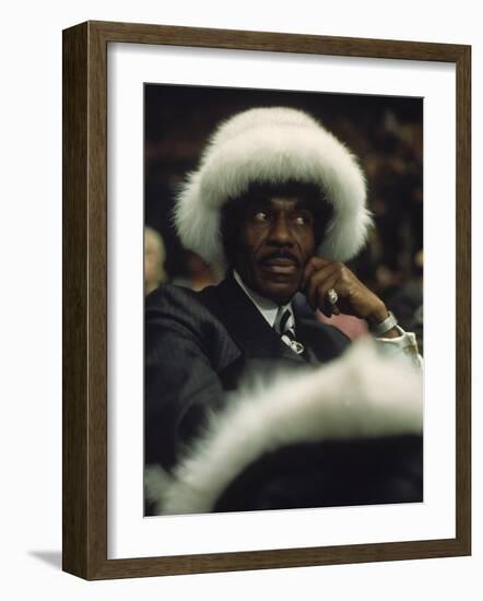 Fan of Mohammed Ali Wearing a Fur Hat at Clay-Bonavena Fight at Madison Square Garden-Bill Ray-Framed Photographic Print