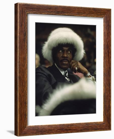 Fan of Mohammed Ali Wearing a Fur Hat at Clay-Bonavena Fight at Madison Square Garden-Bill Ray-Framed Photographic Print