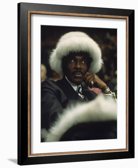 Fan of Mohammed Ali Wearing a Fur Hat at Clay-Bonavena Fight at Madison Square Garden-Bill Ray-Framed Photographic Print