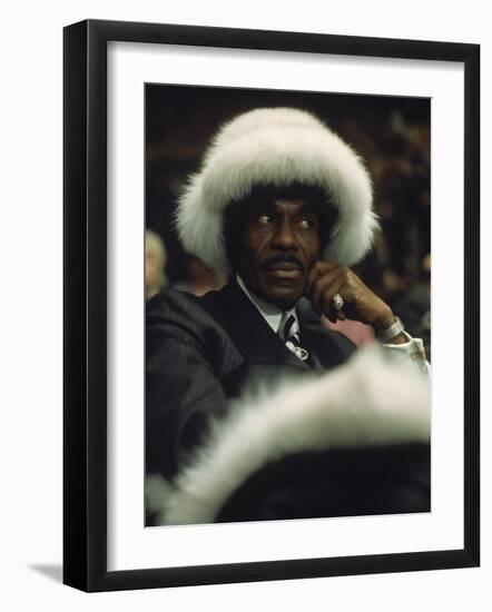 Fan of Mohammed Ali Wearing a Fur Hat at Clay-Bonavena Fight at Madison Square Garden-Bill Ray-Framed Photographic Print