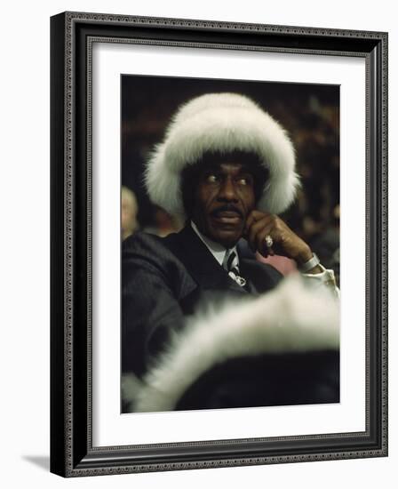 Fan of Mohammed Ali Wearing a Fur Hat at Clay-Bonavena Fight at Madison Square Garden-Bill Ray-Framed Photographic Print