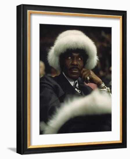 Fan of Mohammed Ali Wearing a Fur Hat at Clay-Bonavena Fight at Madison Square Garden-Bill Ray-Framed Photographic Print