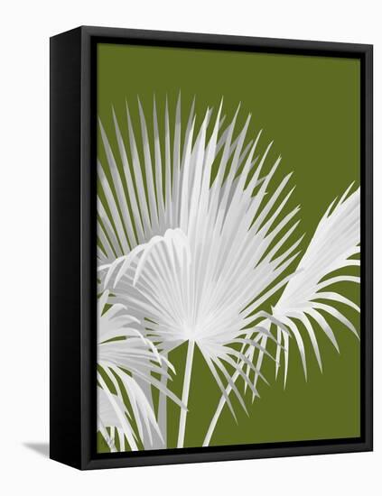 Fan Palm 1, White on Green-Fab Funky-Framed Stretched Canvas