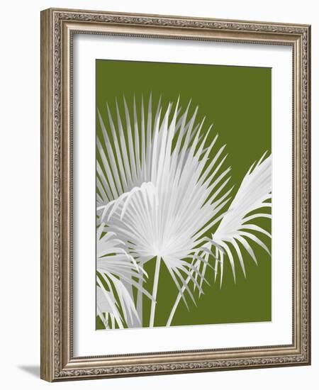 Fan Palm 1, White on Green-Fab Funky-Framed Art Print