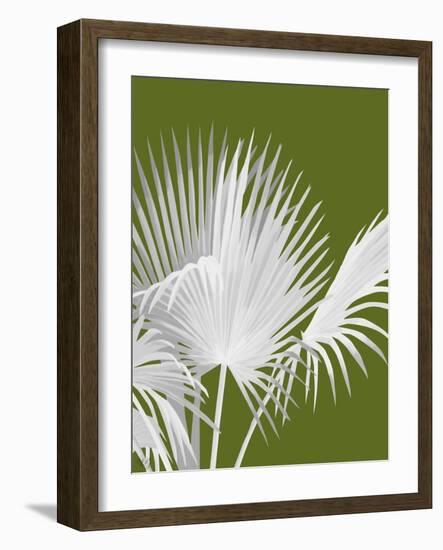 Fan Palm 1, White on Green-Fab Funky-Framed Art Print