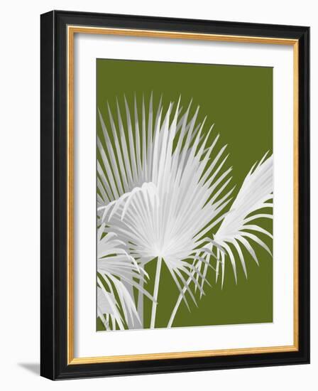 Fan Palm 1, White on Green-Fab Funky-Framed Art Print