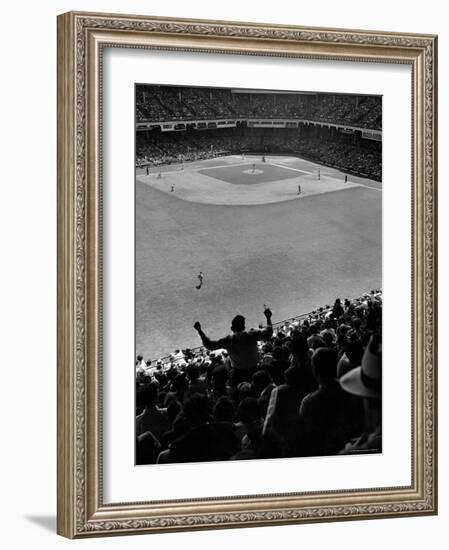 Fan Rooting for His Team in a Packed Stadium During Brooklyn Dodger Game at Ebbets-Sam Shere-Framed Photographic Print