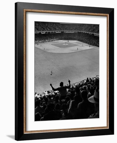 Fan Rooting for His Team in a Packed Stadium During Brooklyn Dodger Game at Ebbets-Sam Shere-Framed Photographic Print