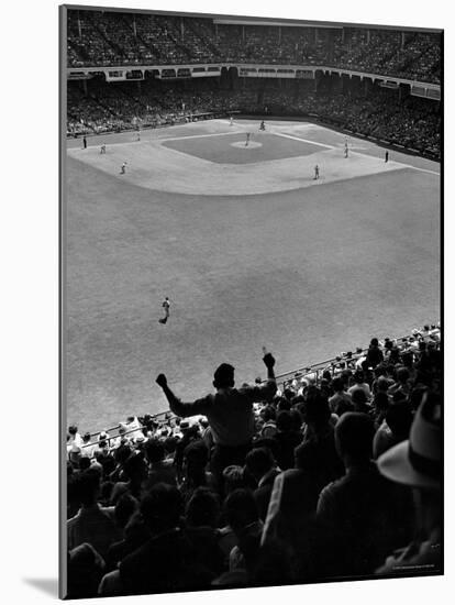 Fan Rooting for His Team in a Packed Stadium During Brooklyn Dodger Game at Ebbets-Sam Shere-Mounted Photographic Print